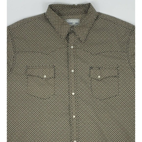 Men's Wrangler Wrancher L/S Button Up‎ Shirt Pearl Snap Tan Geometric Design XL - Picture 4 of 9